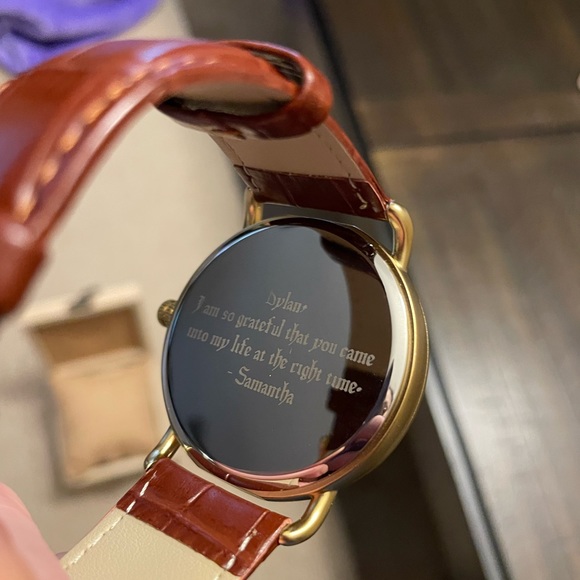 Mens Wood & Blue Resin Watch REAL Leather Strap Engraved - Picture 4 of 5